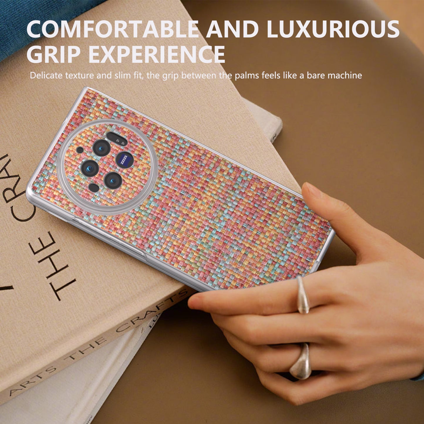 For vivo X Fold3 Case Colorful Plaid Texture Leather+PC Phone Cover - Orange Red