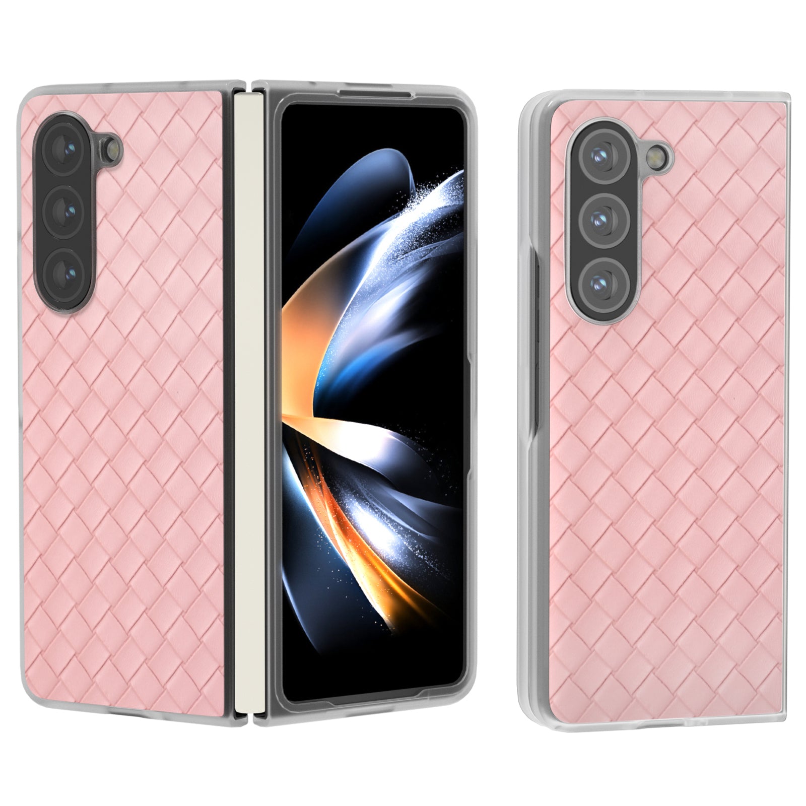 For Samsung Galaxy Z Fold6 5G Case Woven Texture Frosted Frame PU Leather Phone Cover - Pink