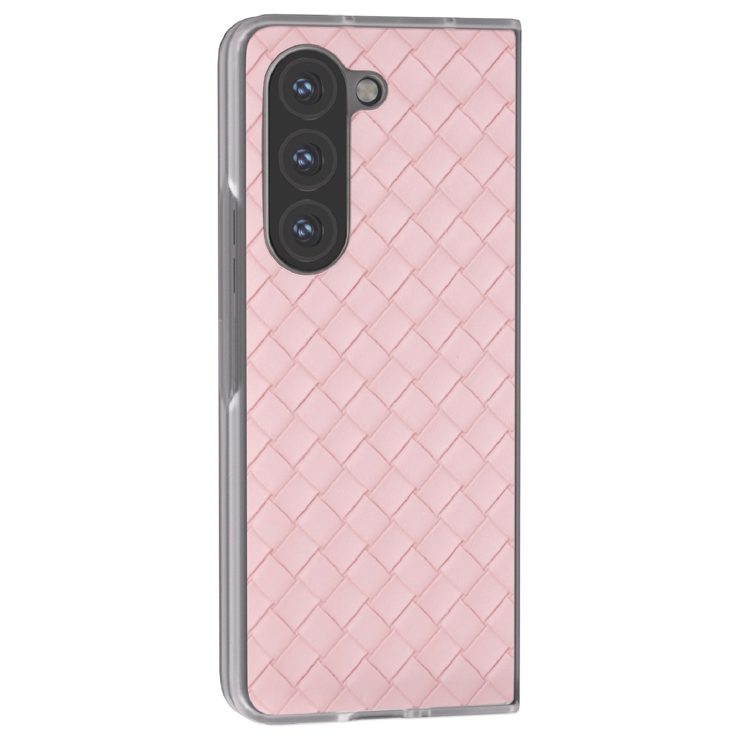 For Samsung Galaxy Z Fold6 5G Case Woven Texture Frosted Frame PU Leather Phone Cover - Pink