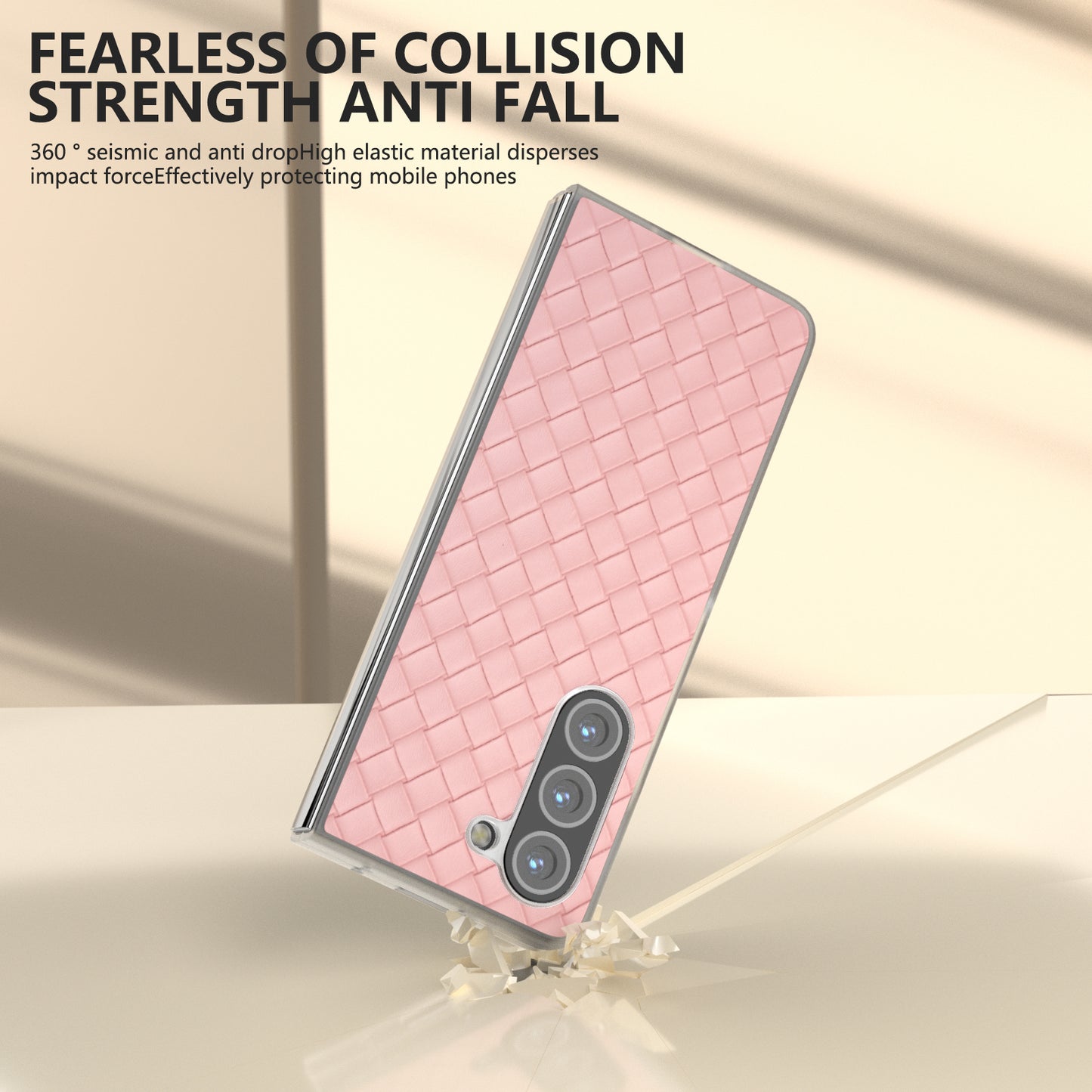 For Samsung Galaxy Z Fold6 5G Case Woven Texture Frosted Frame PU Leather Phone Cover - Pink