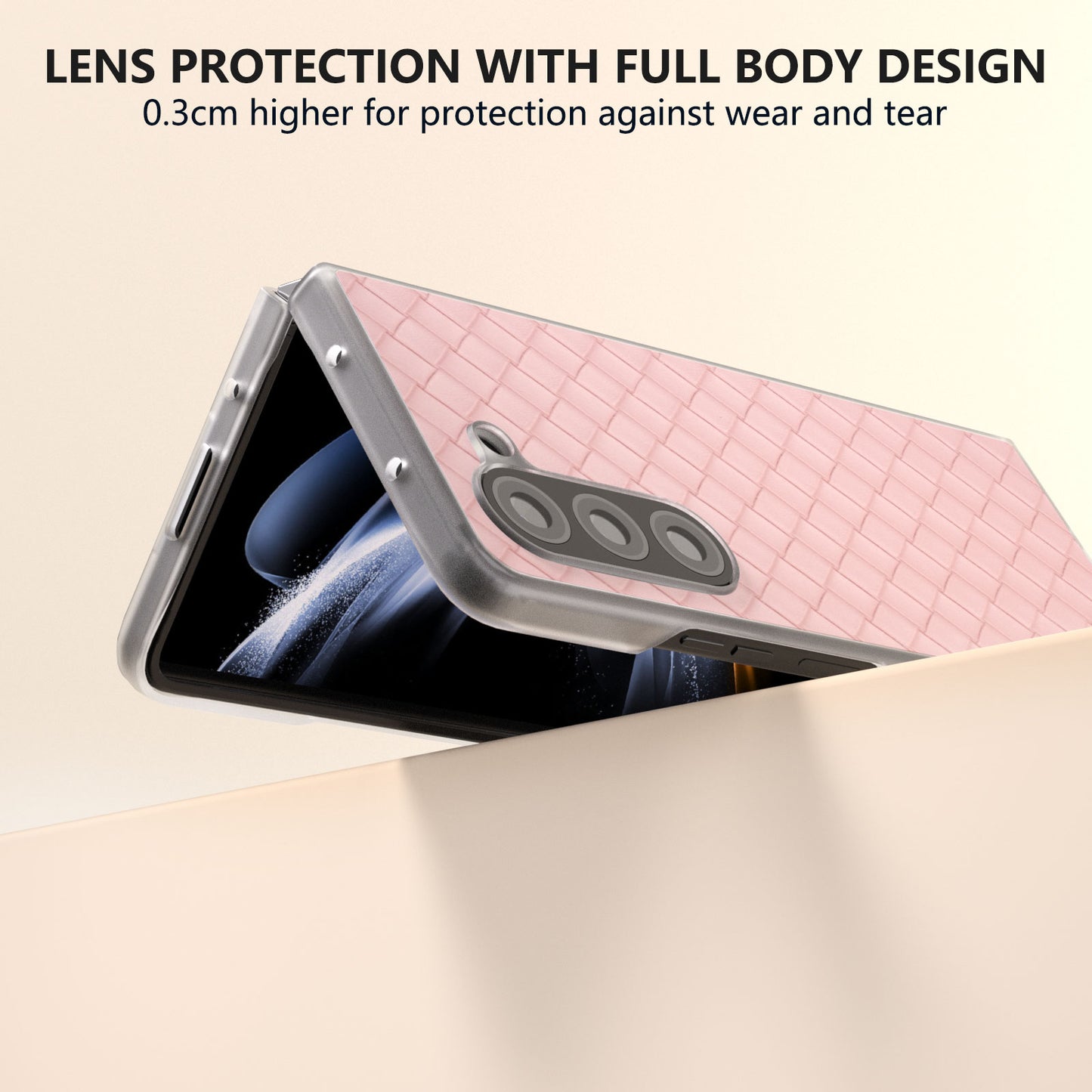 For Samsung Galaxy Z Fold6 5G Case Woven Texture Frosted Frame PU Leather Phone Cover - Pink