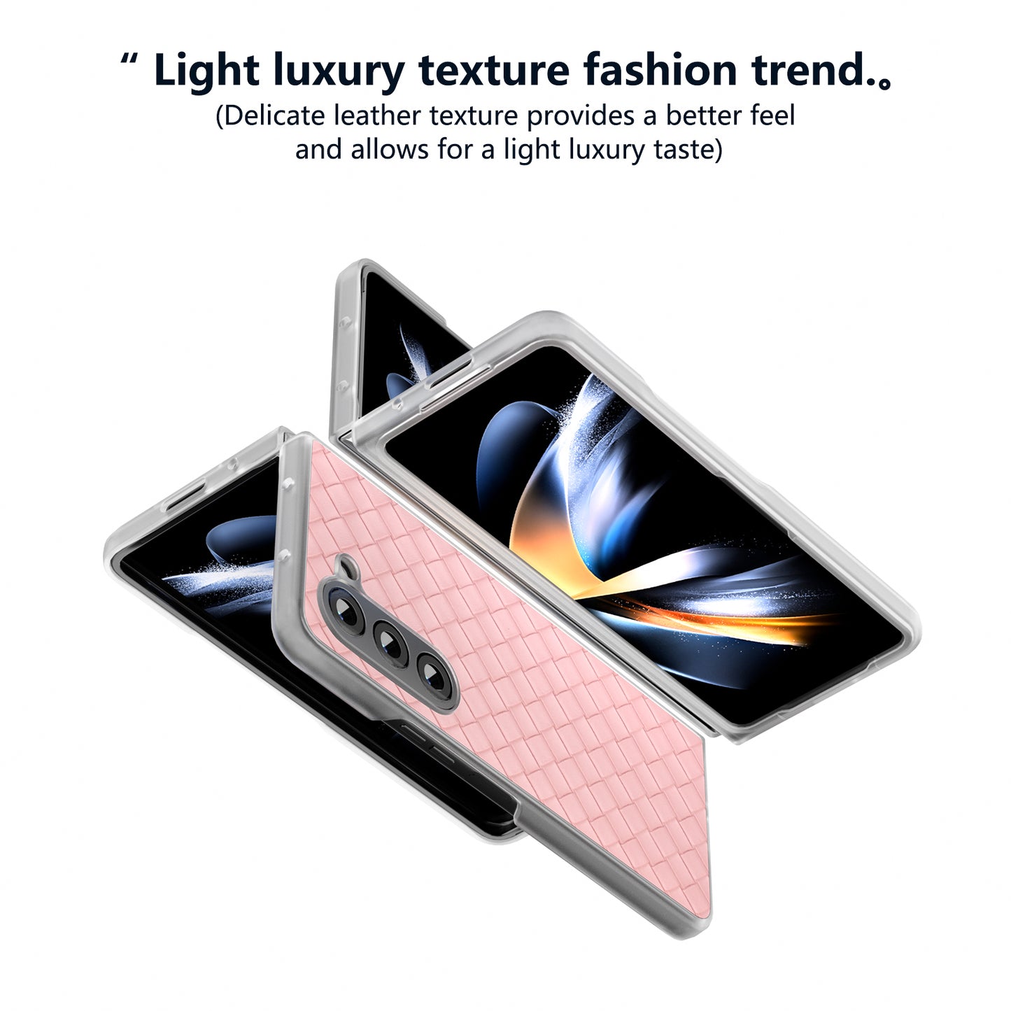 For Samsung Galaxy Z Fold6 5G Case Woven Texture Frosted Frame PU Leather Phone Cover - Pink