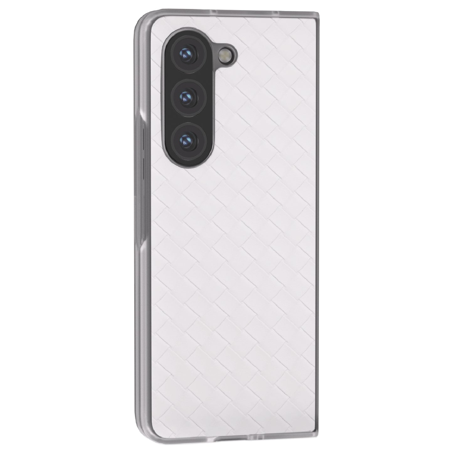 For Samsung Galaxy Z Fold6 5G Case Woven Texture Frosted Frame PU Leather Phone Cover - White