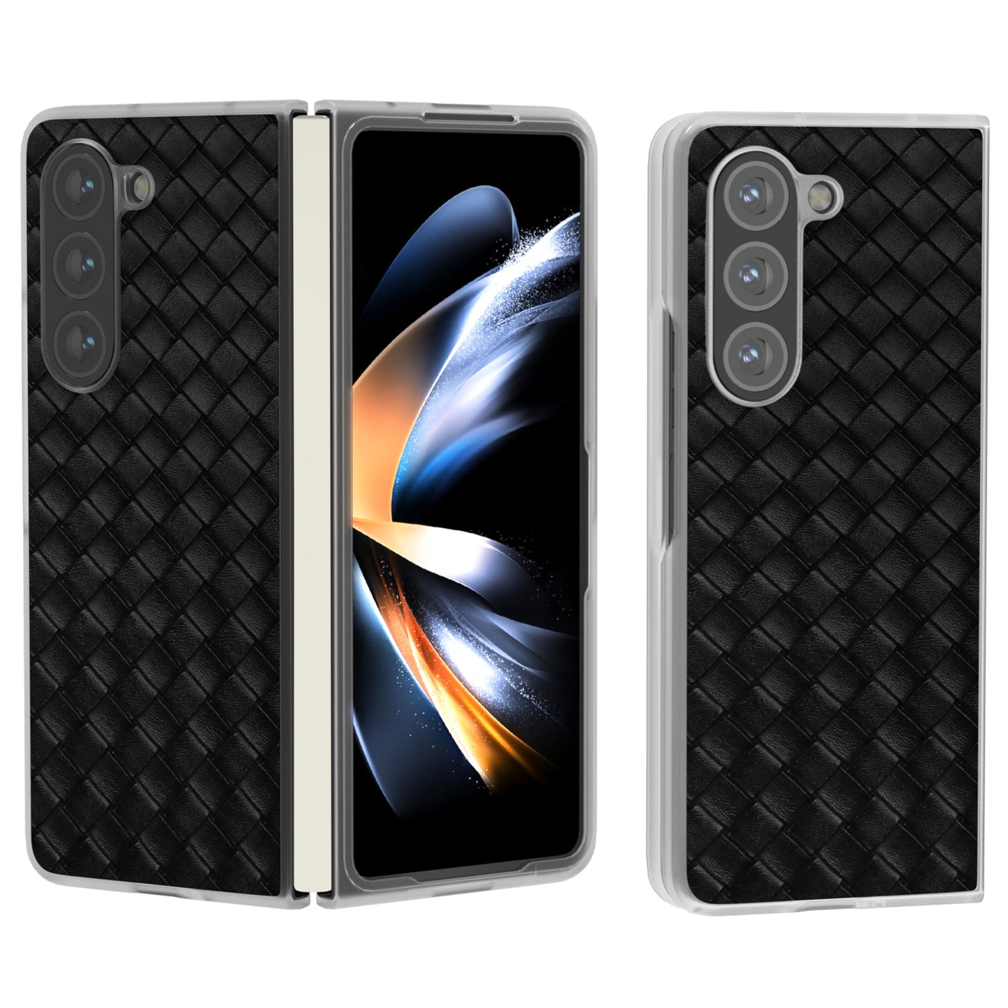 For Samsung Galaxy Z Fold6 5G Case Woven Texture Frosted Frame PU Leather Phone Cover - Black