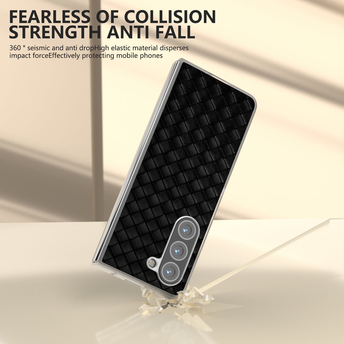 For Samsung Galaxy Z Fold6 5G Case Woven Texture Frosted Frame PU Leather Phone Cover - Black