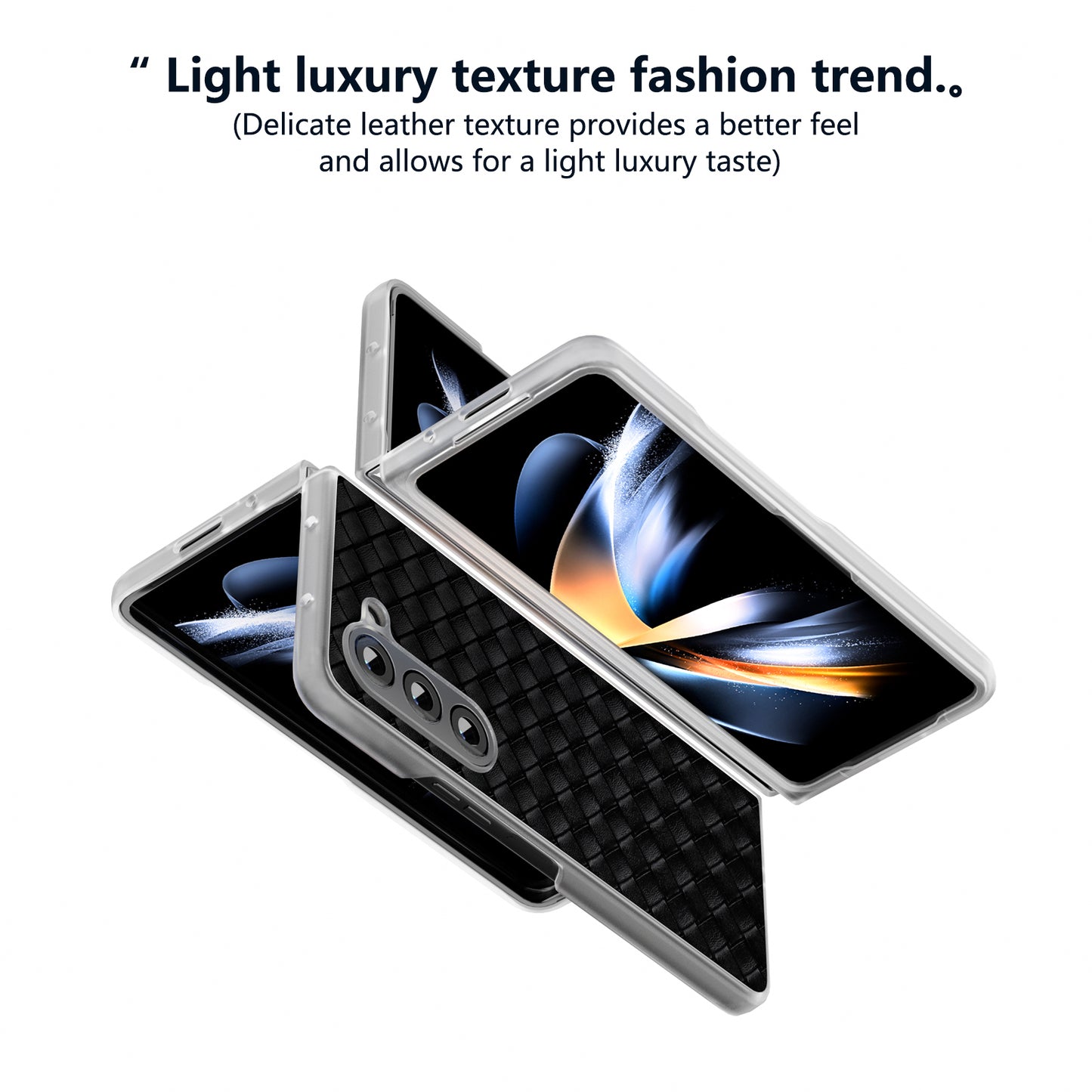 For Samsung Galaxy Z Fold6 5G Case Woven Texture Frosted Frame PU Leather Phone Cover - Black