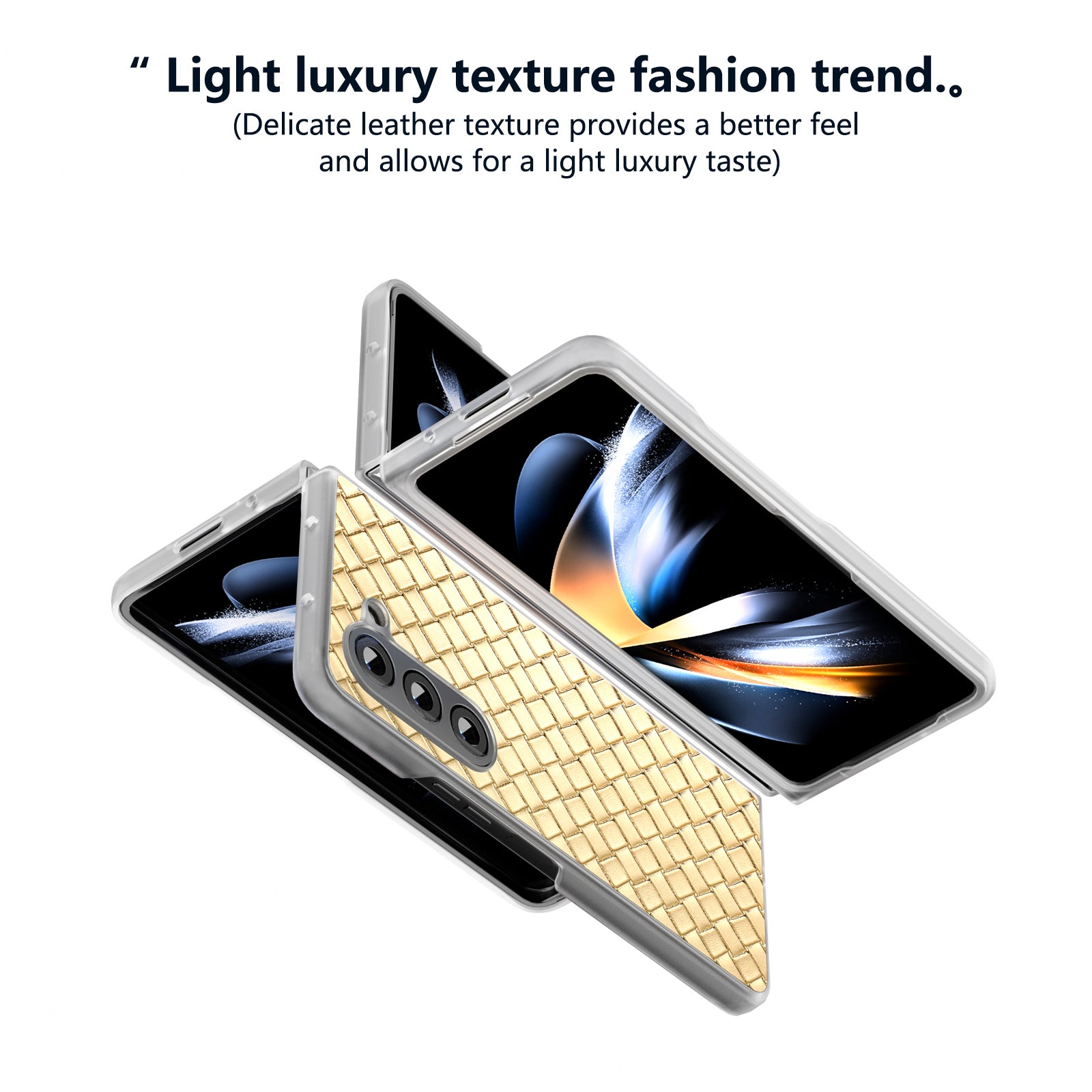 For Samsung Galaxy Z Fold6 5G Case Woven Texture Frosted Frame PU Leather Phone Cover - Gold