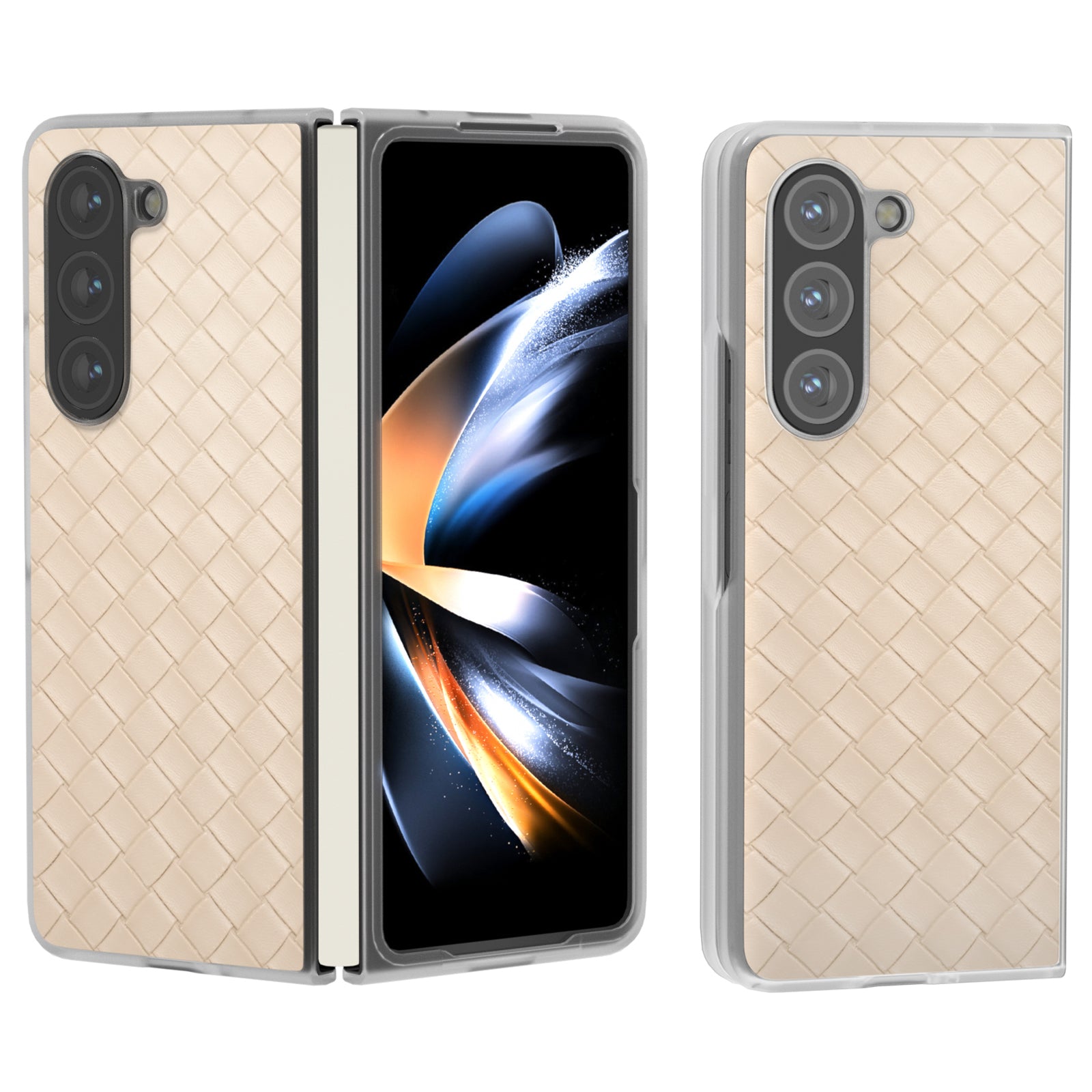 For Samsung Galaxy Z Fold6 5G Case Woven Texture Frosted Frame PU Leather Phone Cover - Beige