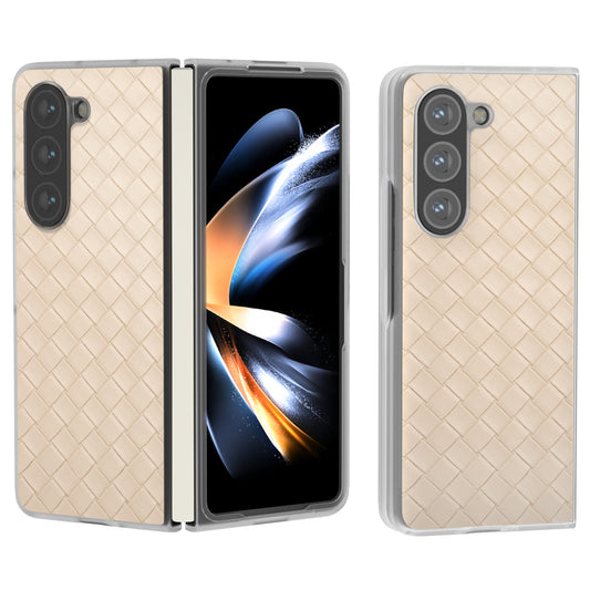 For Samsung Galaxy Z Fold6 5G Case Woven Texture Frosted Frame PU Leather Phone Cover - Beige
