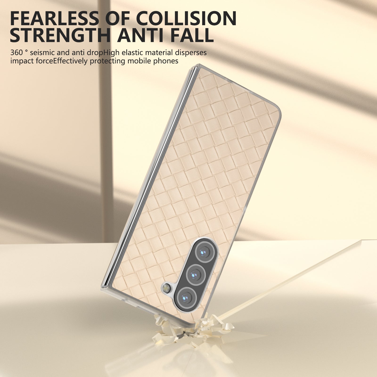 For Samsung Galaxy Z Fold6 5G Case Woven Texture Frosted Frame PU Leather Phone Cover - Beige