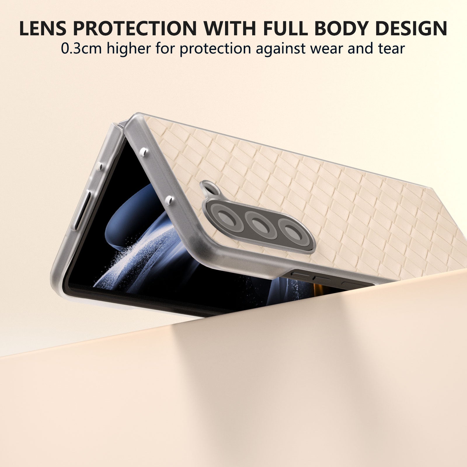 For Samsung Galaxy Z Fold6 5G Case Woven Texture Frosted Frame PU Leather Phone Cover - Beige