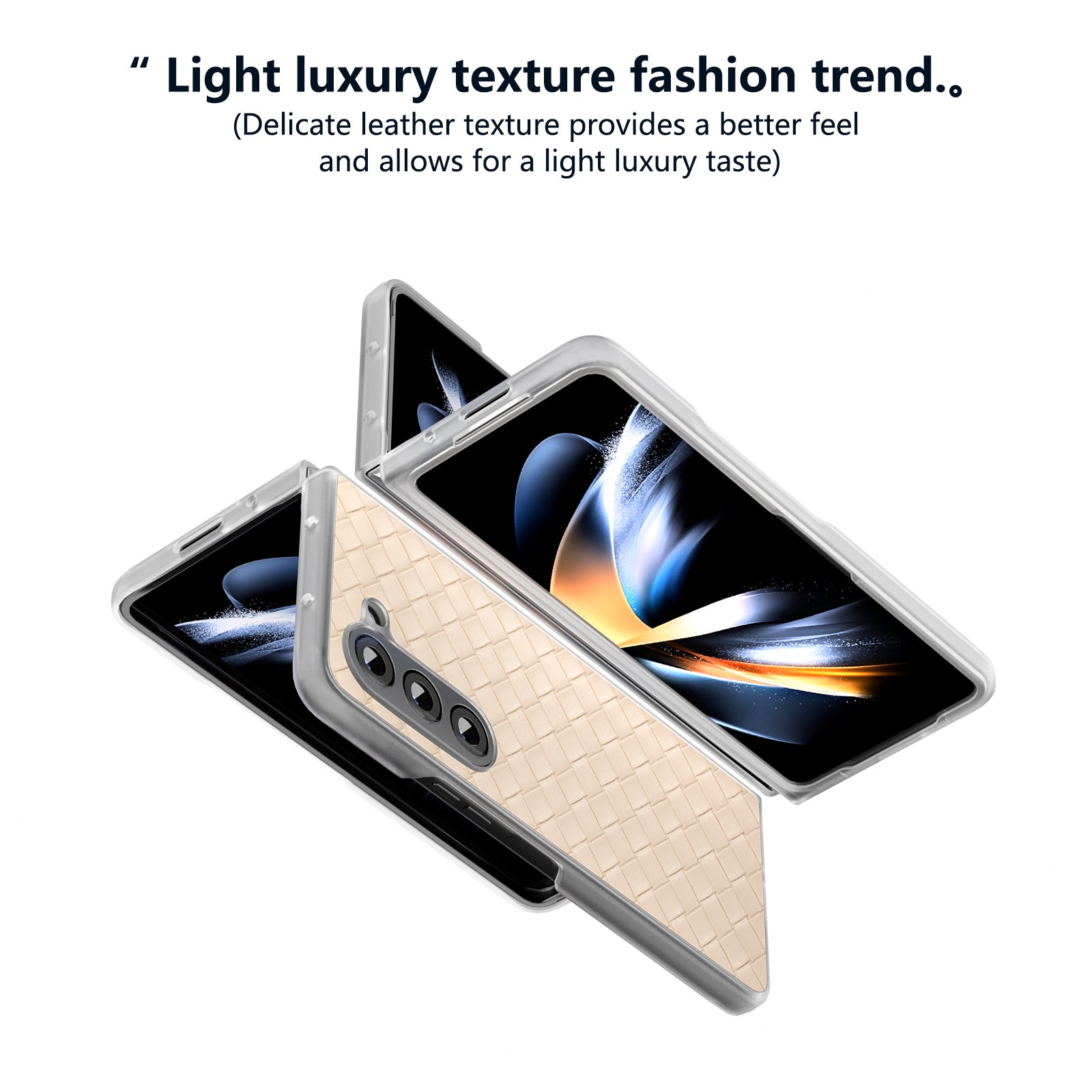 For Samsung Galaxy Z Fold6 5G Case Woven Texture Frosted Frame PU Leather Phone Cover - Beige