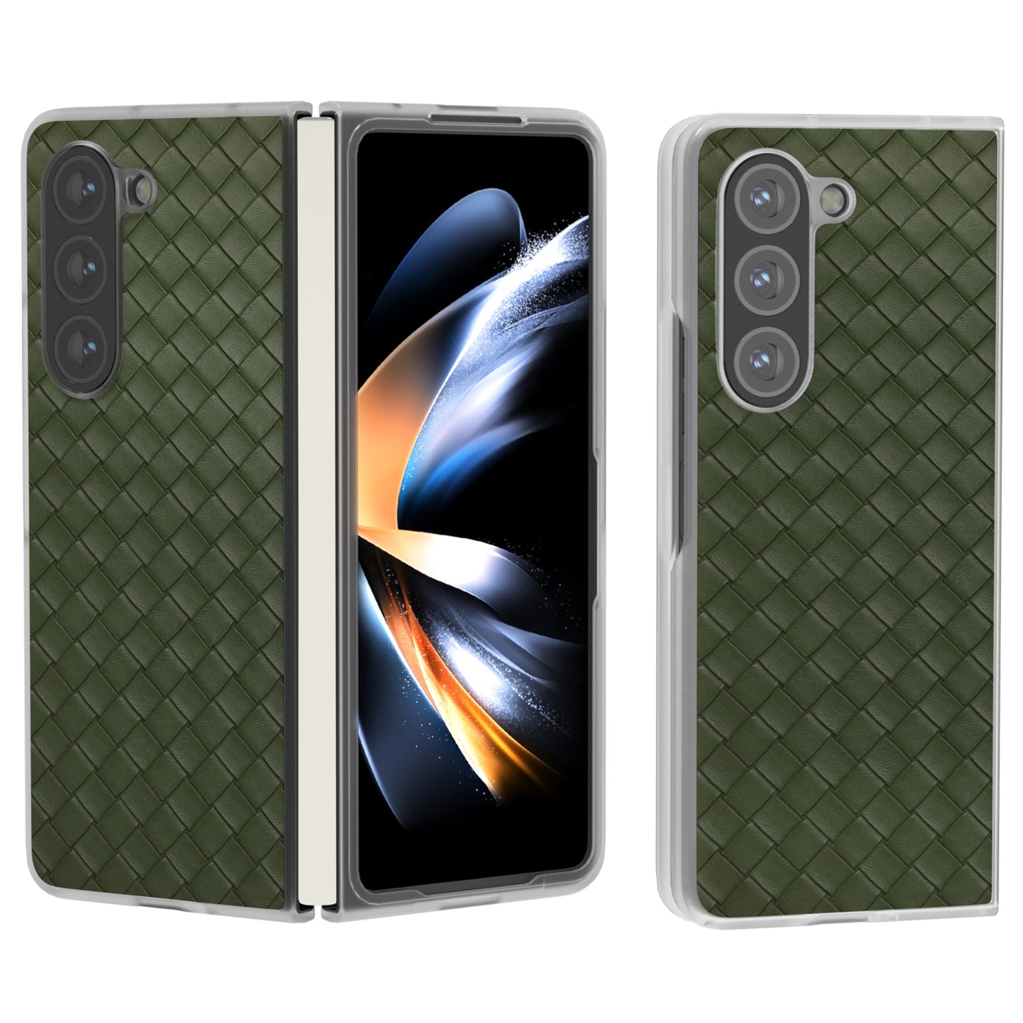 For Samsung Galaxy Z Fold6 5G Case Woven Texture Frosted Frame PU Leather Phone Cover - Green