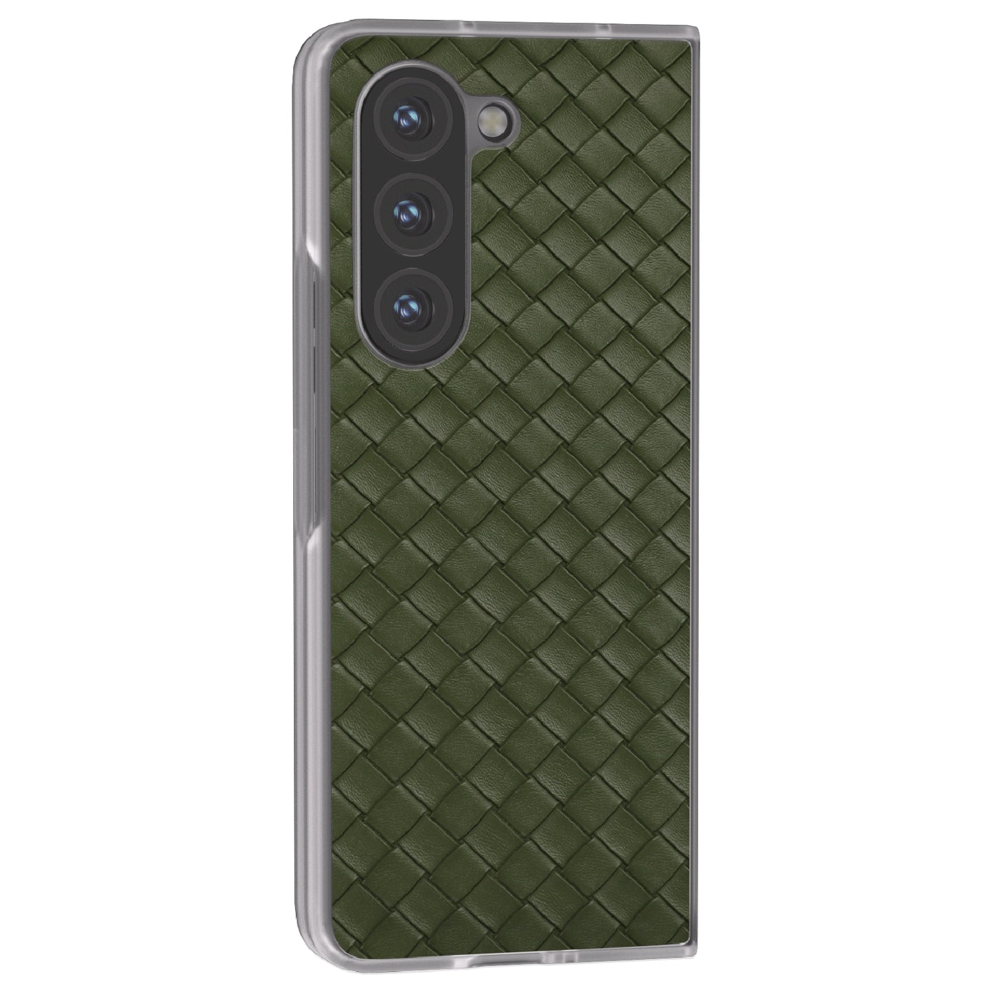 For Samsung Galaxy Z Fold6 5G Case Woven Texture Frosted Frame PU Leather Phone Cover - Green