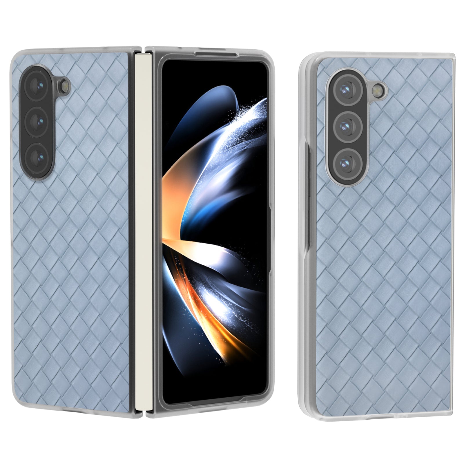 For Samsung Galaxy Z Fold6 5G Case Woven Texture Frosted Frame PU Leather Phone Cover - Baby Blue