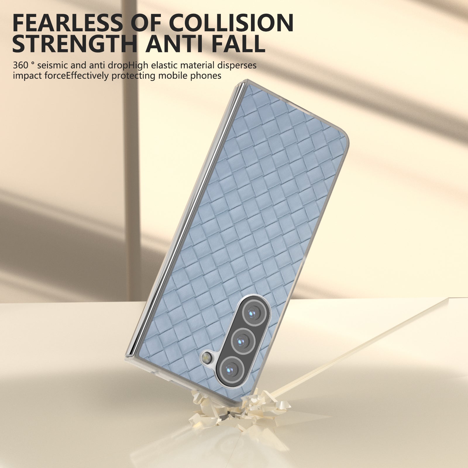 For Samsung Galaxy Z Fold6 5G Case Woven Texture Frosted Frame PU Leather Phone Cover - Baby Blue