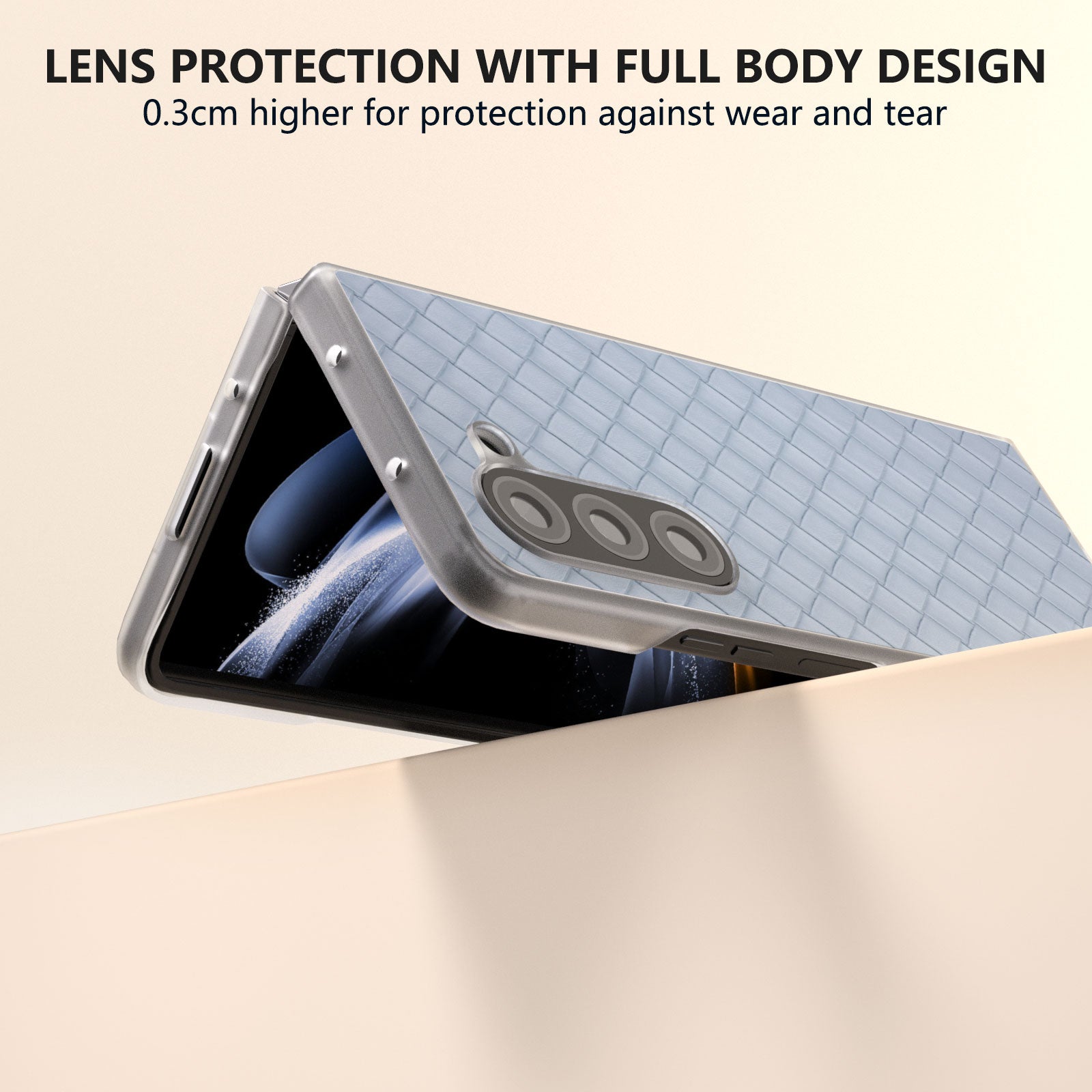 For Samsung Galaxy Z Fold6 5G Case Woven Texture Frosted Frame PU Leather Phone Cover - Baby Blue