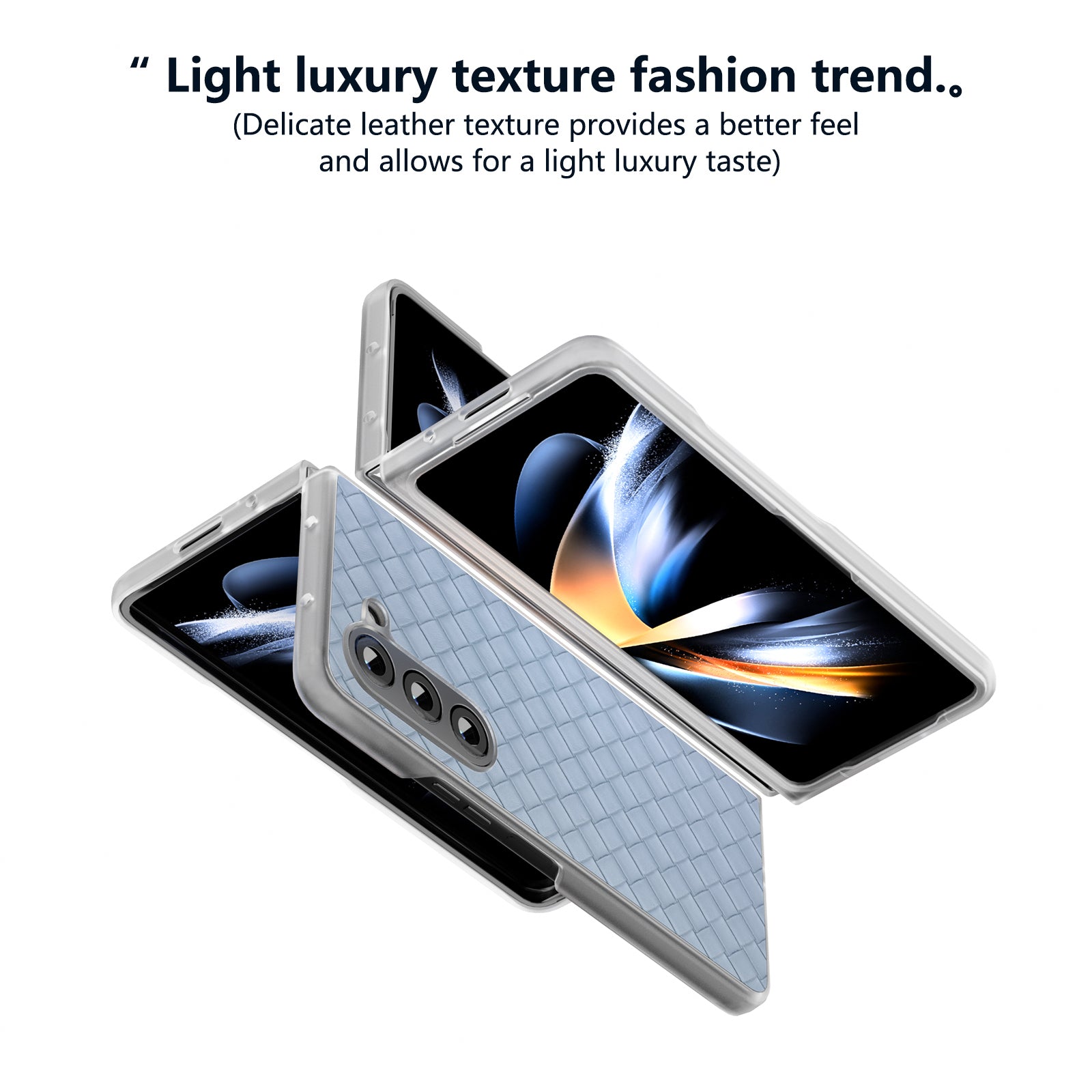 For Samsung Galaxy Z Fold6 5G Case Woven Texture Frosted Frame PU Leather Phone Cover - Baby Blue