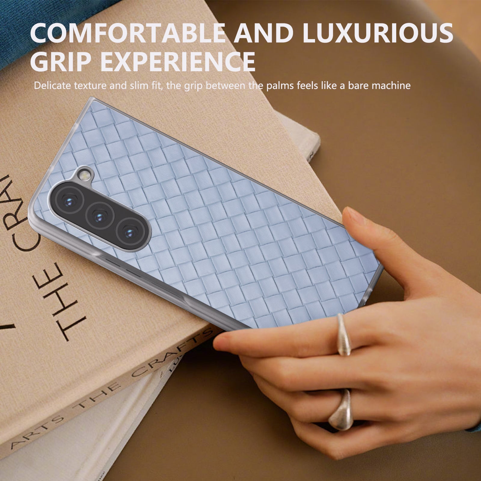 For Samsung Galaxy Z Fold6 5G Case Woven Texture Frosted Frame PU Leather Phone Cover - Baby Blue