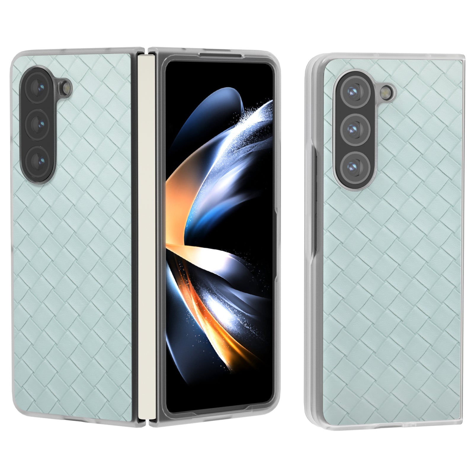 For Samsung Galaxy Z Fold6 5G Case Woven Texture Frosted Frame PU Leather Phone Cover - Light Green