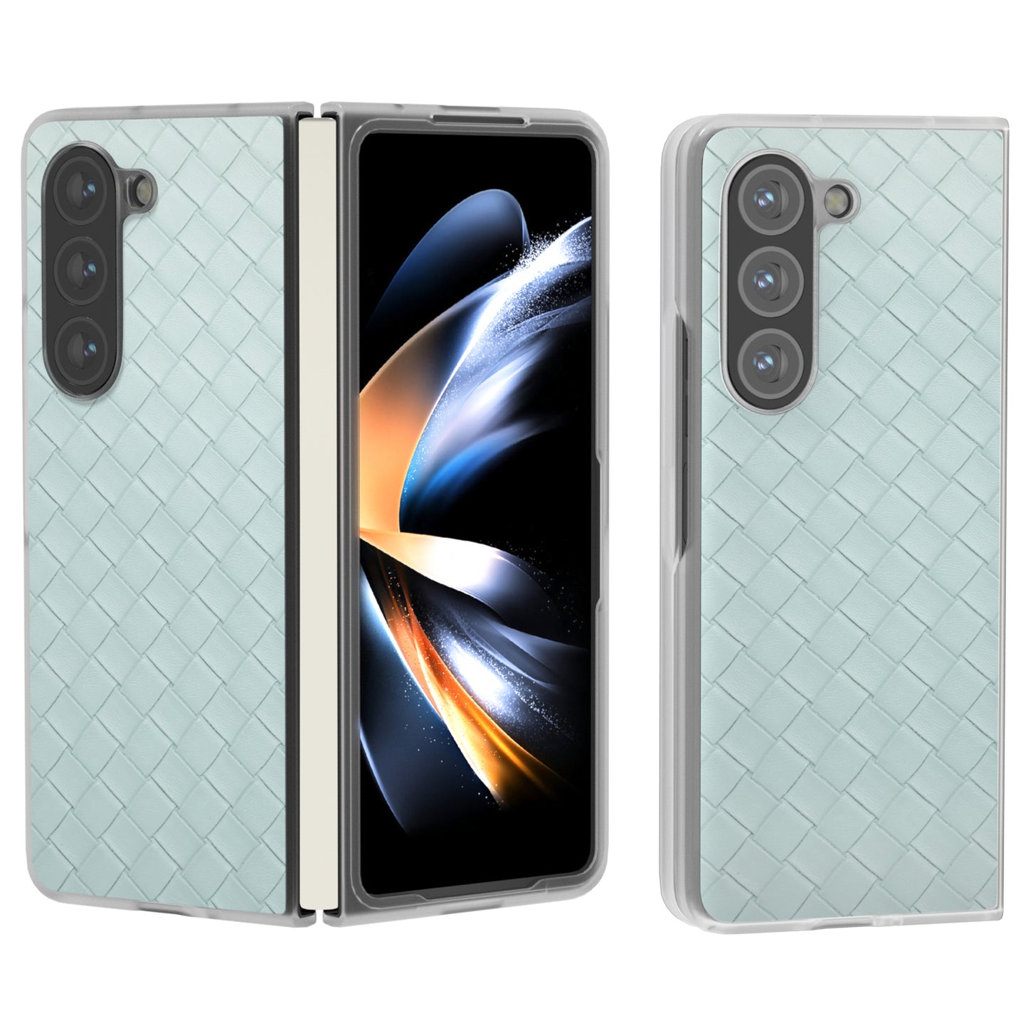 For Samsung Galaxy Z Fold6 5G Case Woven Texture Frosted Frame PU Leather Phone Cover - Light Green