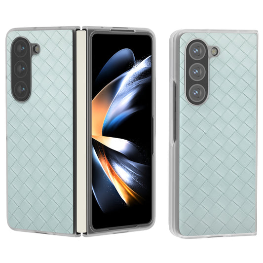 For Samsung Galaxy Z Fold6 5G Case Woven Texture Frosted Frame PU Leather Phone Cover - Light Green