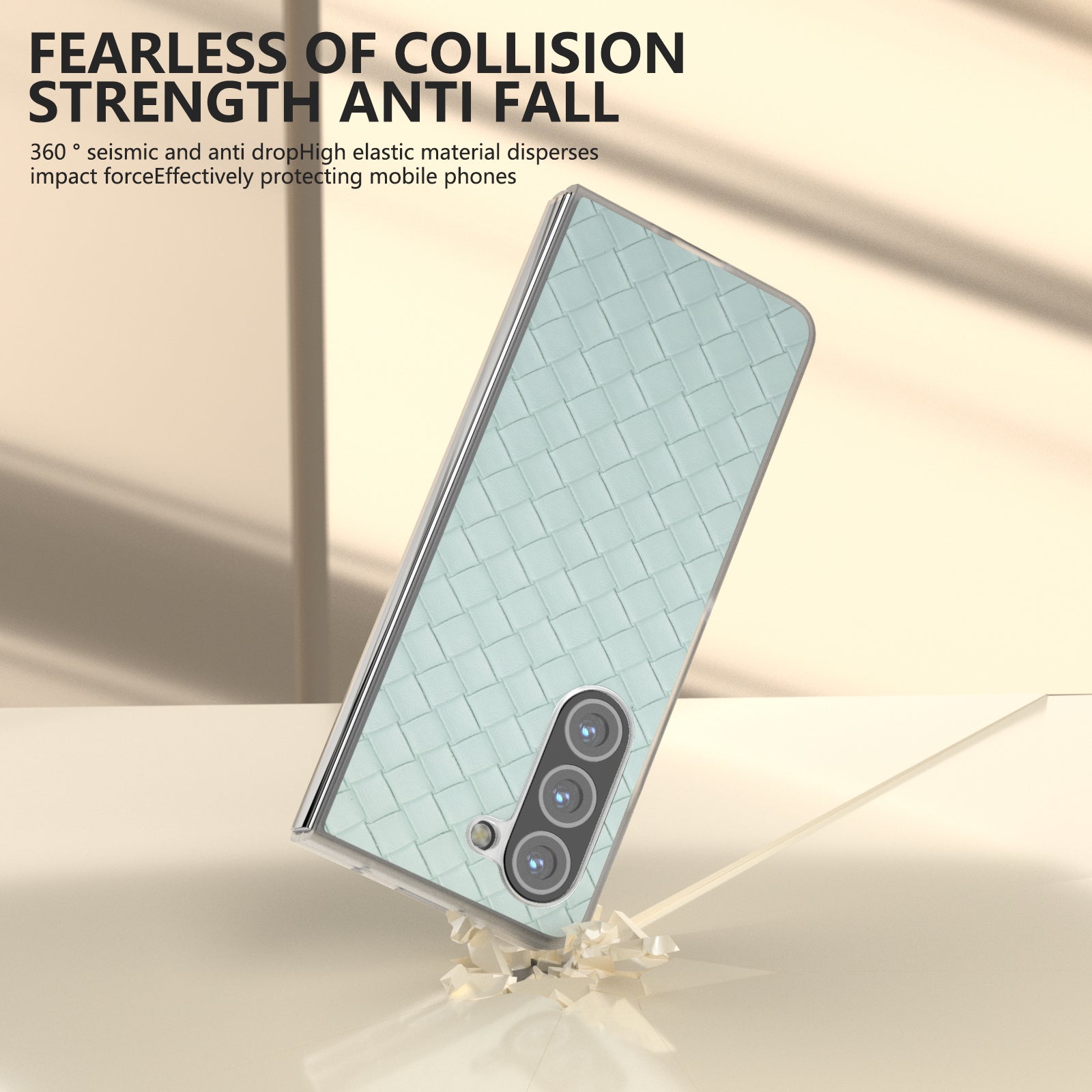For Samsung Galaxy Z Fold6 5G Case Woven Texture Frosted Frame PU Leather Phone Cover - Light Green