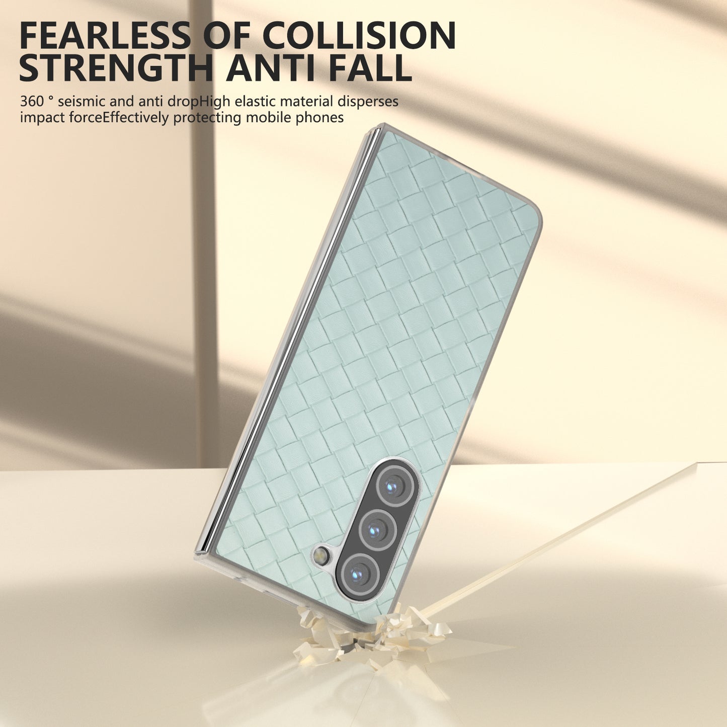 For Samsung Galaxy Z Fold6 5G Case Woven Texture Frosted Frame PU Leather Phone Cover - Light Green