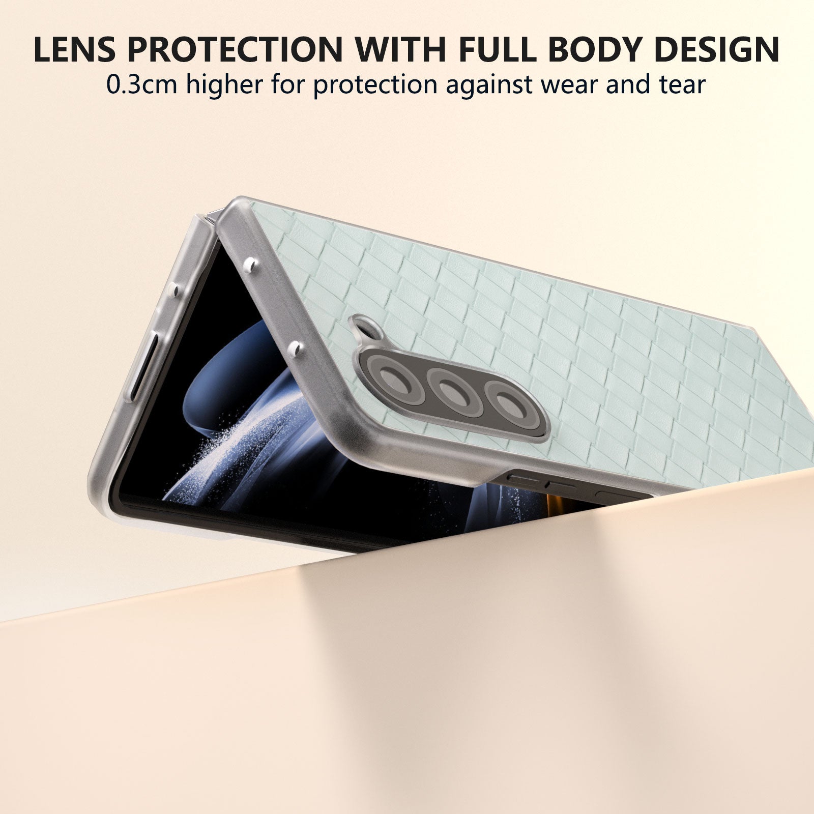 For Samsung Galaxy Z Fold6 5G Case Woven Texture Frosted Frame PU Leather Phone Cover - Light Green