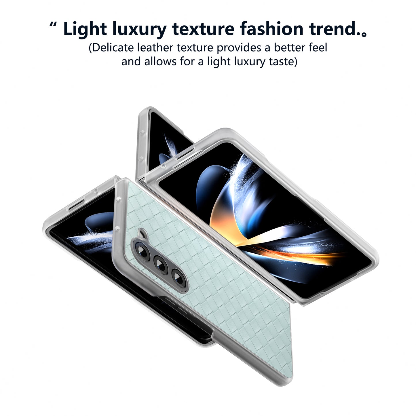For Samsung Galaxy Z Fold6 5G Case Woven Texture Frosted Frame PU Leather Phone Cover - Light Green