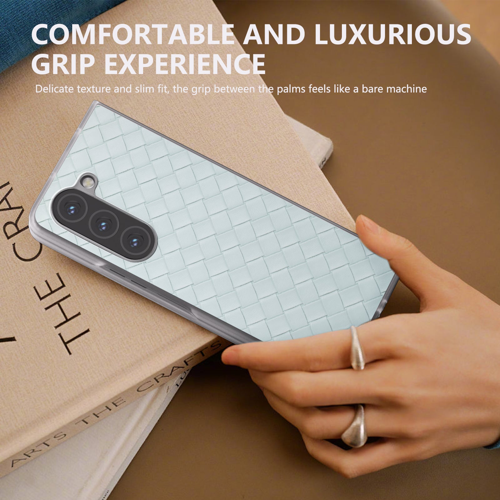 For Samsung Galaxy Z Fold6 5G Case Woven Texture Frosted Frame PU Leather Phone Cover - Light Green