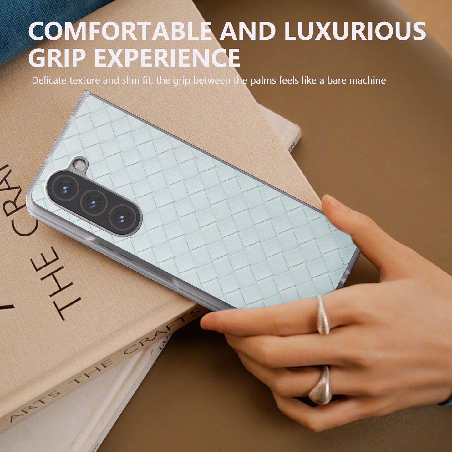 For Samsung Galaxy Z Fold6 5G Case Woven Texture Frosted Frame PU Leather Phone Cover - Light Green
