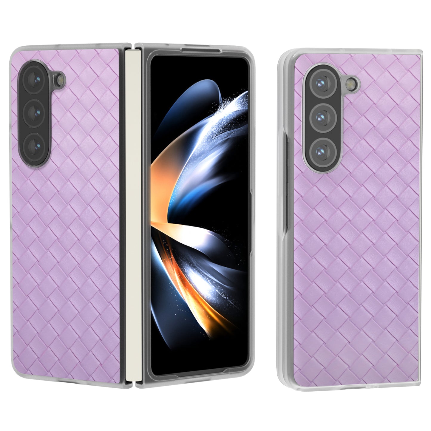For Samsung Galaxy Z Fold6 5G Case Woven Texture Frosted Frame PU Leather Phone Cover - Purple