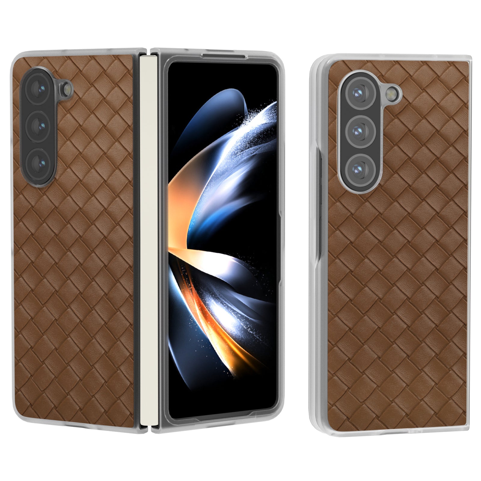 For Samsung Galaxy Z Fold6 5G Case Woven Texture Frosted Frame PU Leather Phone Cover - Brown
