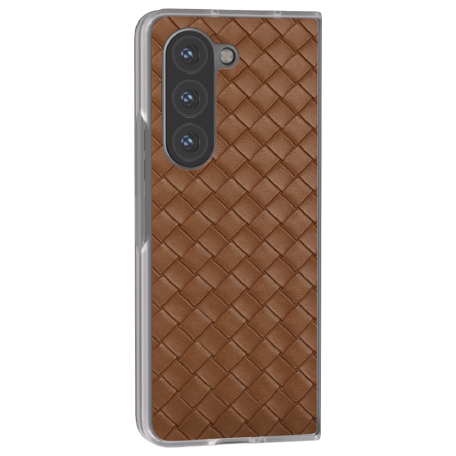 For Samsung Galaxy Z Fold6 5G Case Woven Texture Frosted Frame PU Leather Phone Cover - Brown