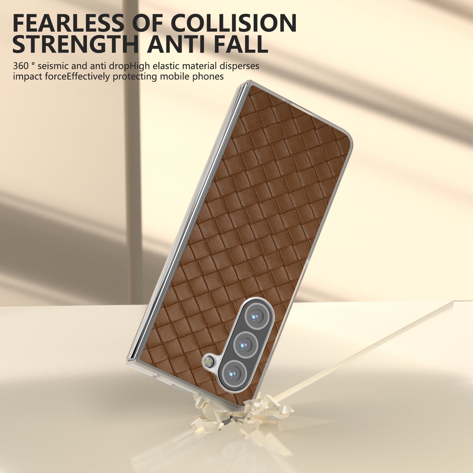For Samsung Galaxy Z Fold6 5G Case Woven Texture Frosted Frame PU Leather Phone Cover - Brown