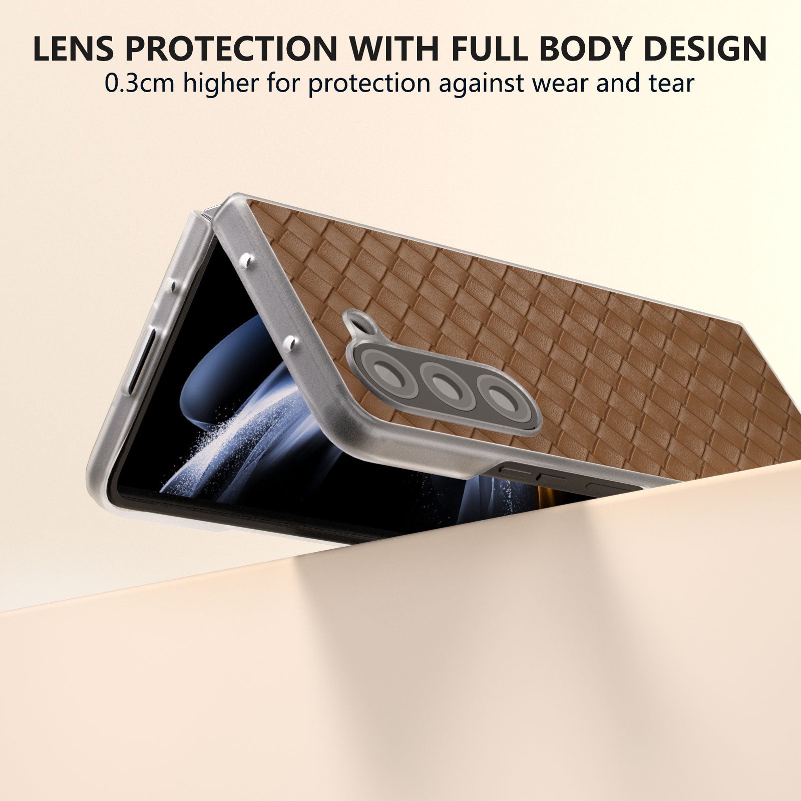 For Samsung Galaxy Z Fold6 5G Case Woven Texture Frosted Frame PU Leather Phone Cover - Brown