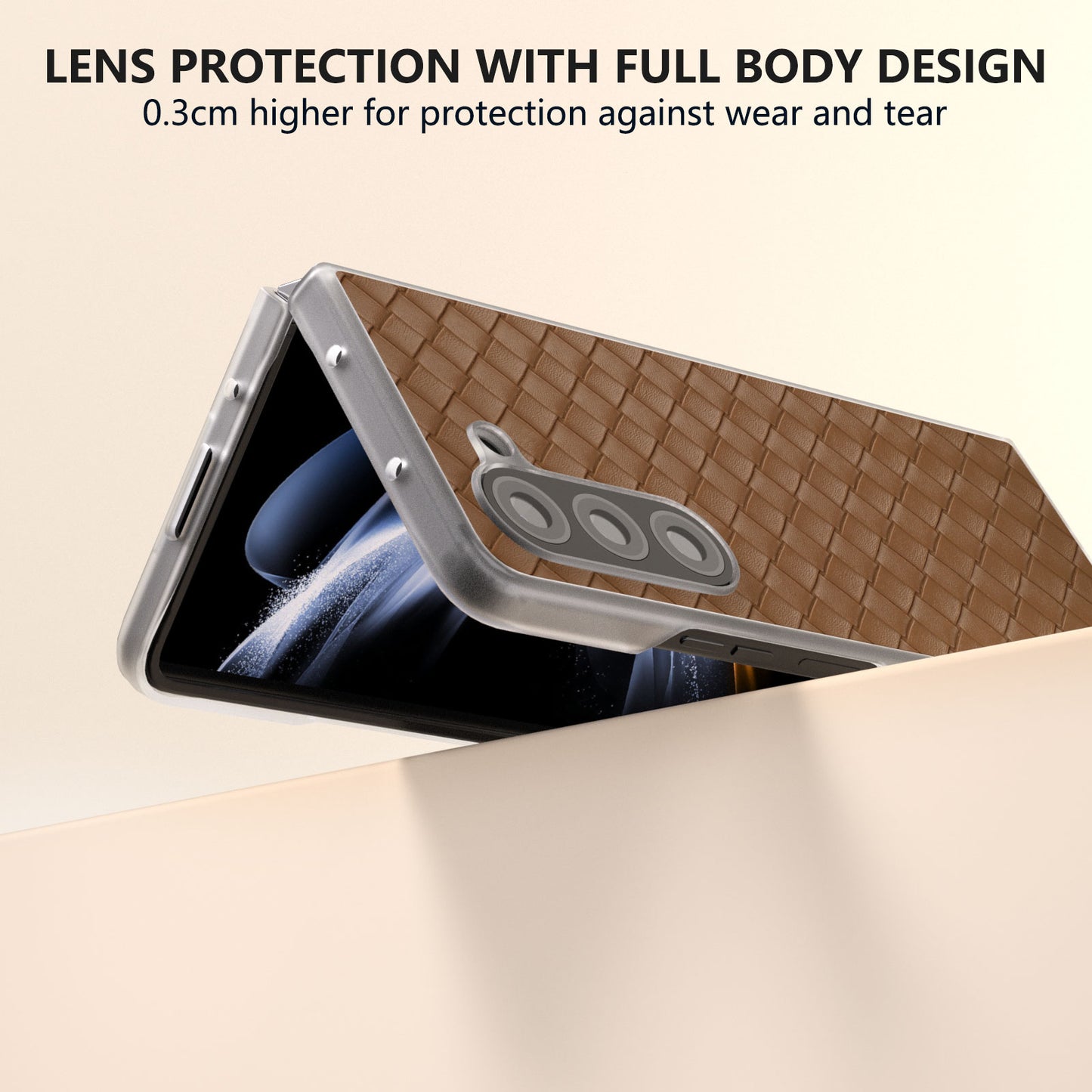 For Samsung Galaxy Z Fold6 5G Case Woven Texture Frosted Frame PU Leather Phone Cover - Brown