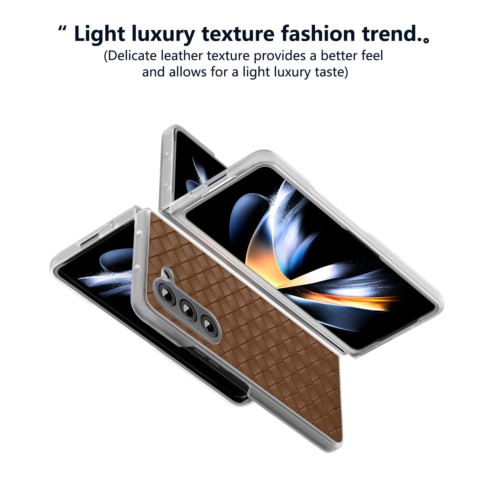 For Samsung Galaxy Z Fold6 5G Case Woven Texture Frosted Frame PU Leather Phone Cover - Brown