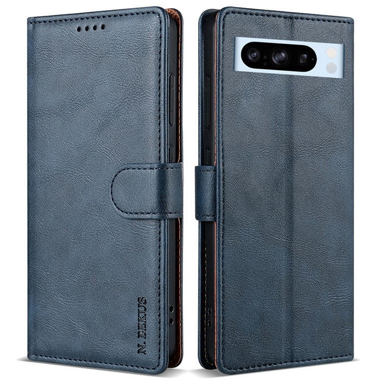 N.BEKUS CSJ-001 For Google Pixel 8 Pro Case Solid Color Leather Wallet Phone Cover - Blue