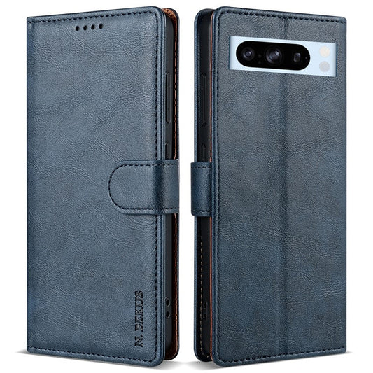 N.BEKUS CSJ-001 For Google Pixel 8 Pro Case Solid Color Leather Wallet Phone Cover - Blue