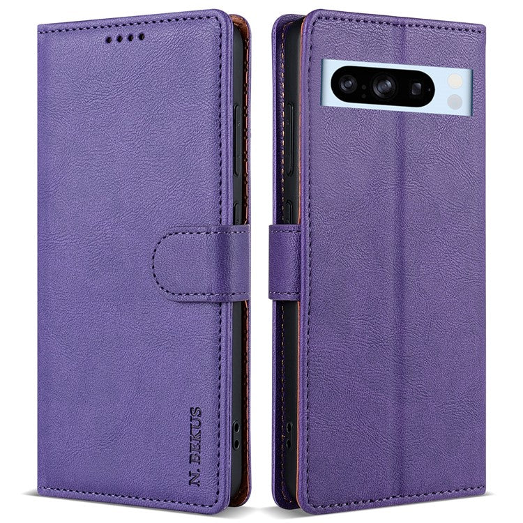 N.BEKUS CSJ-001 For Google Pixel 8 Pro Case Solid Color Leather Wallet Phone Cover - Purple