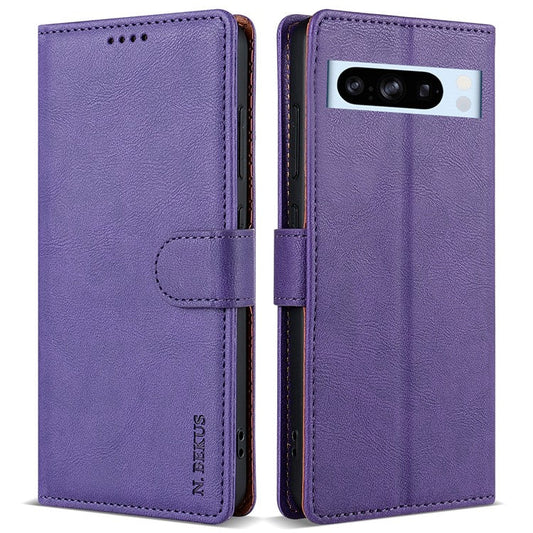 N.BEKUS CSJ-001 For Google Pixel 8 Pro Case Solid Color Leather Wallet Phone Cover - Purple