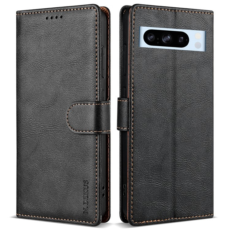 N.BEKUS CSJ-001 For Google Pixel 8 Pro Case Solid Color Leather Wallet Phone Cover - Black