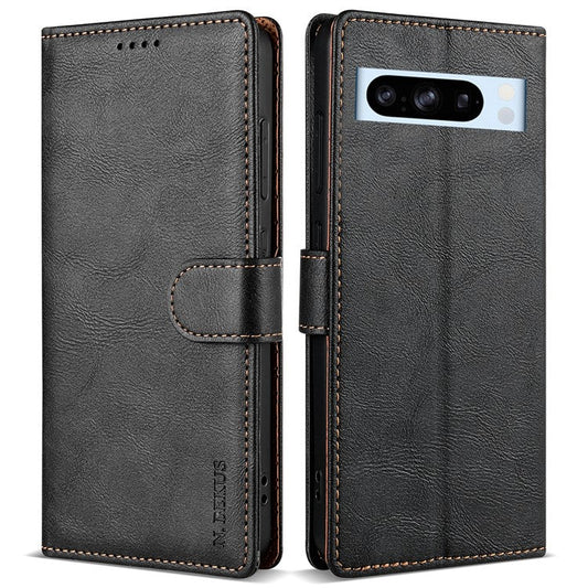 N.BEKUS CSJ-001 For Google Pixel 8 Pro Case Solid Color Leather Wallet Phone Cover - Black