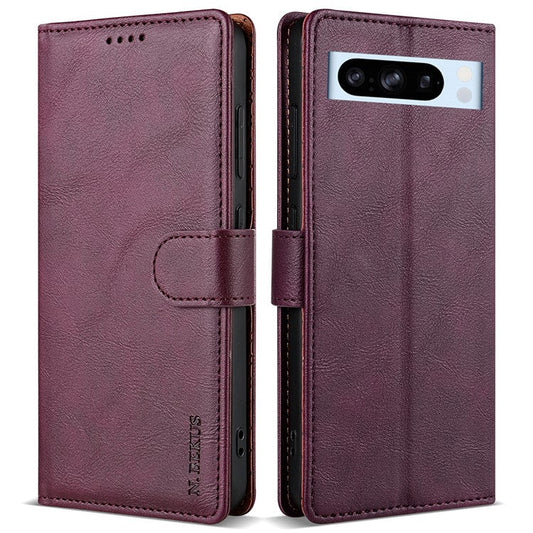 N.BEKUS CSJ-001 For Google Pixel 8 Pro Case Solid Color Leather Wallet Phone Cover - Wine Red
