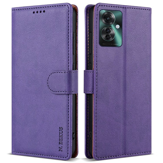 N.BEKUS CSJ-001 For Oppo Reno11 F 5G Wallet Case Solid Color Anti-Drop Leather Phone Cover - Purple