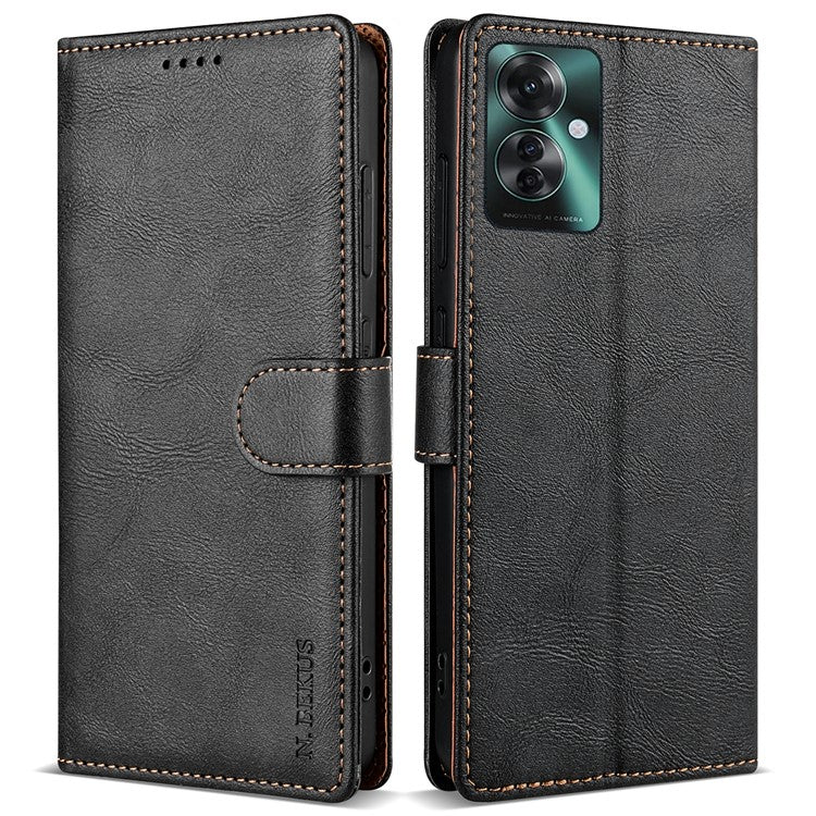 N.BEKUS CSJ-001 For Oppo Reno11 F 5G Wallet Case Solid Color Anti-Drop Leather Phone Cover - Black