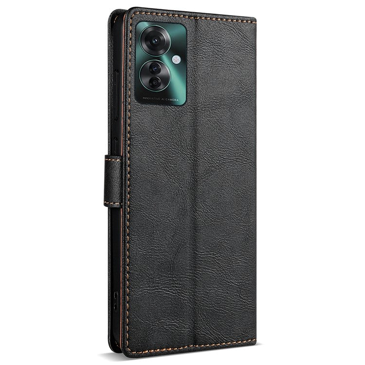 N.BEKUS CSJ-001 For Oppo Reno11 F 5G Wallet Case Solid Color Anti-Drop Leather Phone Cover - Black