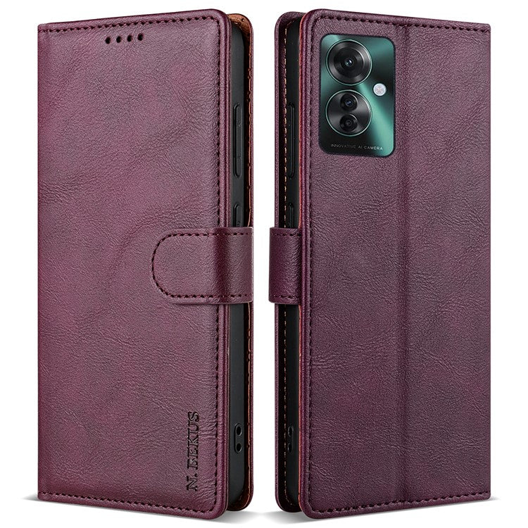 N.BEKUS CSJ-001 For Oppo Reno11 F 5G Wallet Case Solid Color Anti-Drop Leather Phone Cover - Wine Red